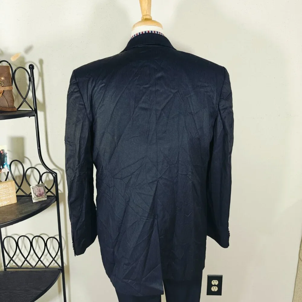 Banana Republic Men's Sport Coat Blazer Three Button Dark Navy‎ Striped Wool 46R